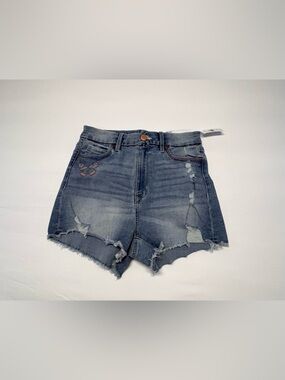 Bluenotes Women's Faded Blue Distressed Denim Shorts with Embroidery Size 8